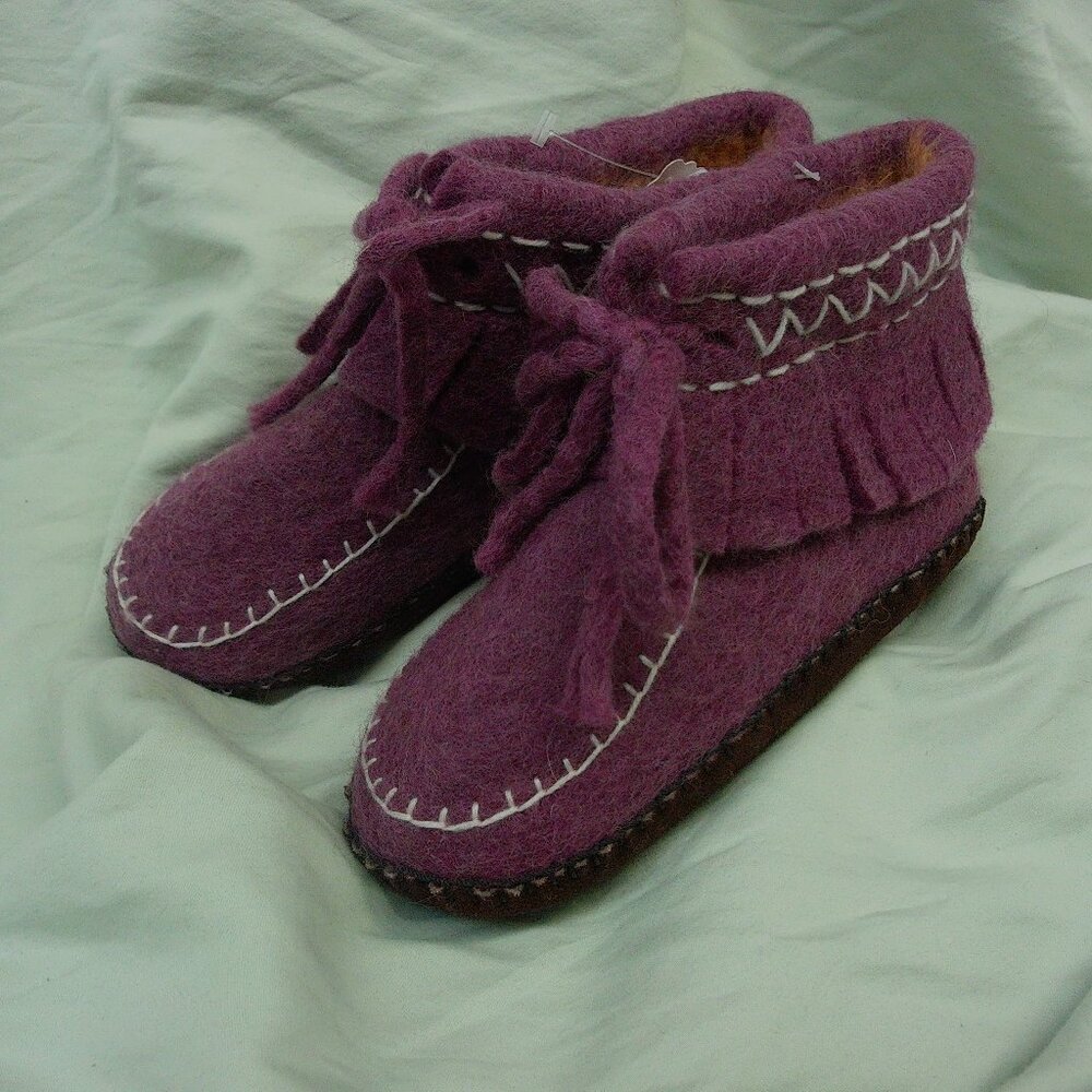 100% Wool Purple Moccasins for Kids